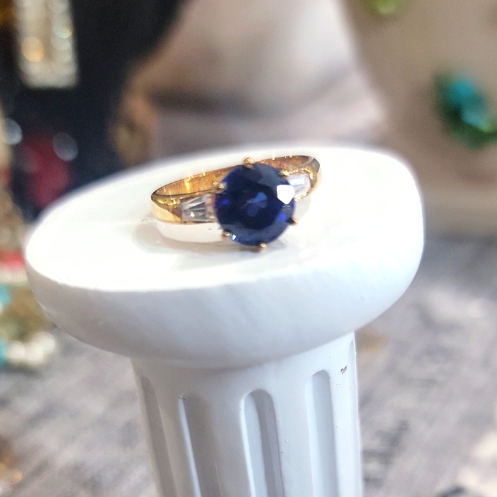 Silver 925 Gold Plated Blue Gemstone Ring Size 6,7,8